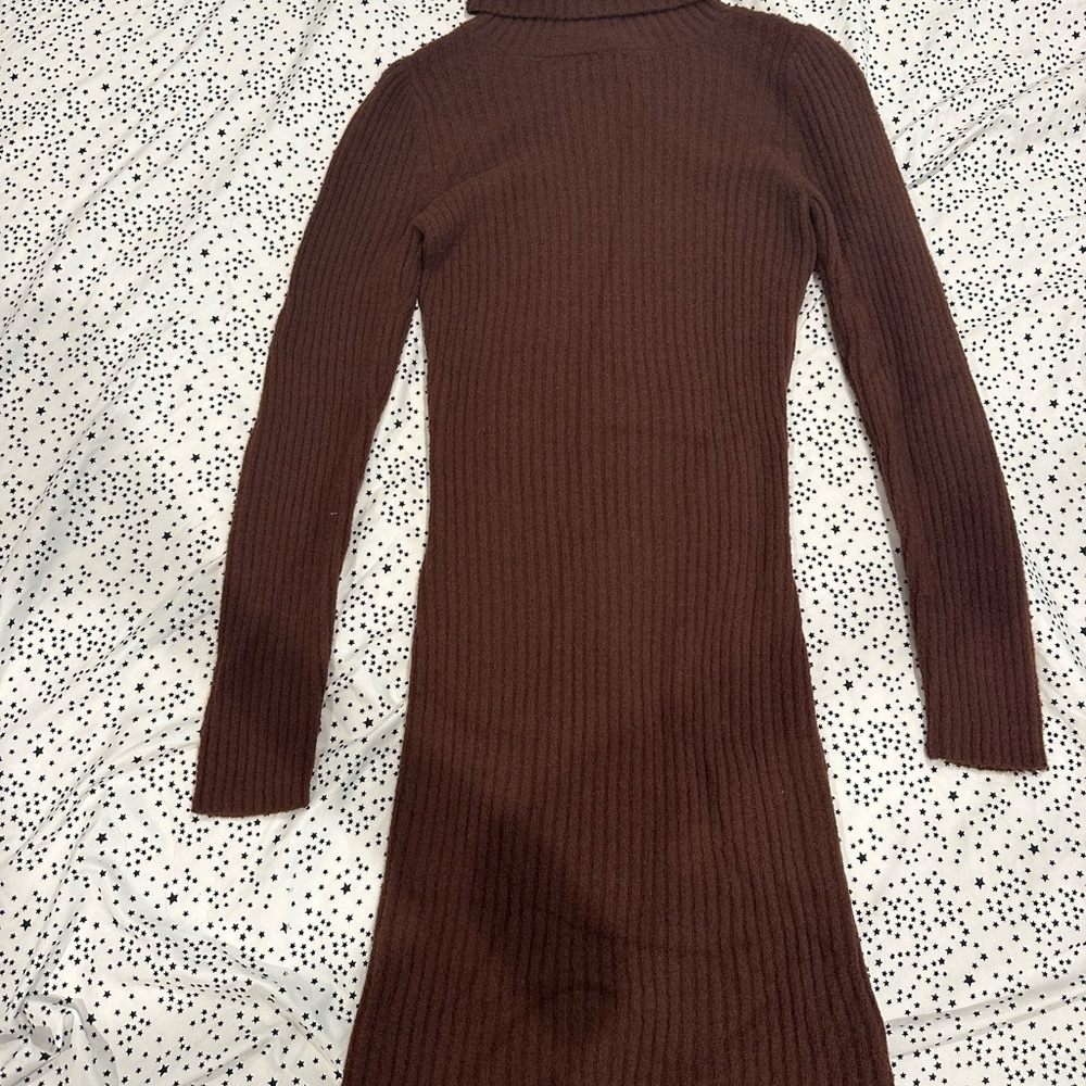 Chocolate Brown Ribbed Long Sleeve Dress
